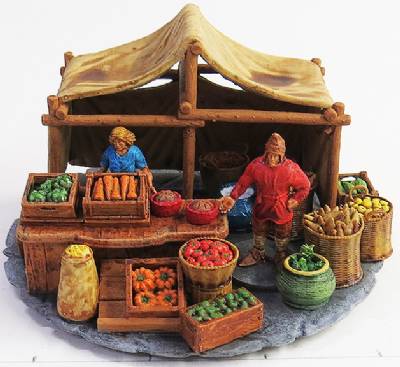 Large Fruit and Vegetable fruit stand with figures